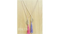 single strand necklaces beads tassels silver bronze leaves